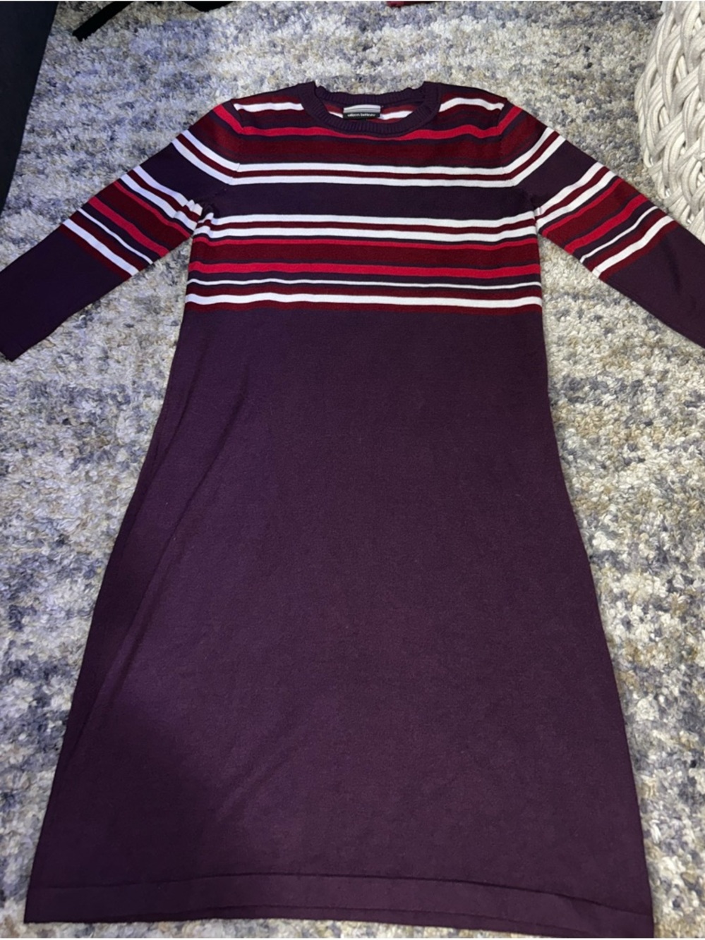 Allison Brittney Knit Sweater Dress Size S Red Striped 3/4 Sleeves